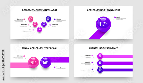 Visual Introduction Five One Two Three Element Diagram Presentation Template Vector Illustration Bundle. Corporate Development 5 1 2 3 Option Infographic Slideshow Design Set.