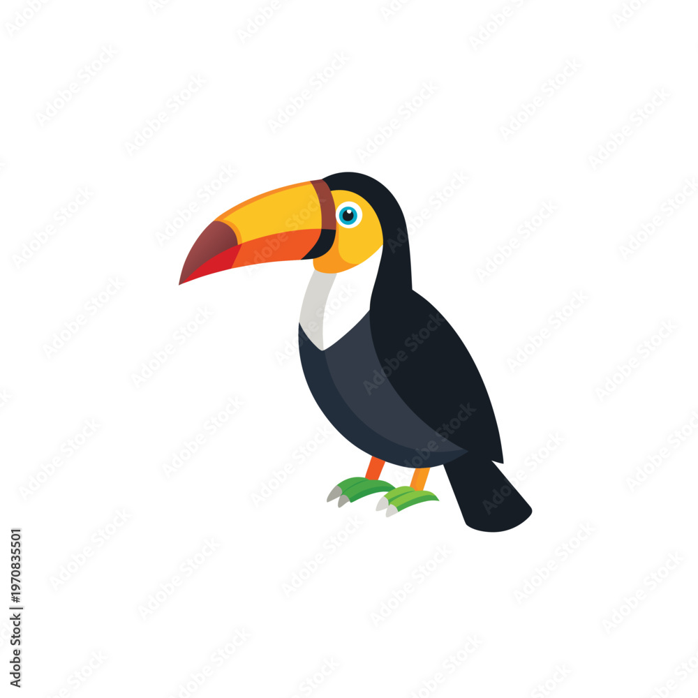 Fototapeta premium A colorful cartoon toucan standing on a white background