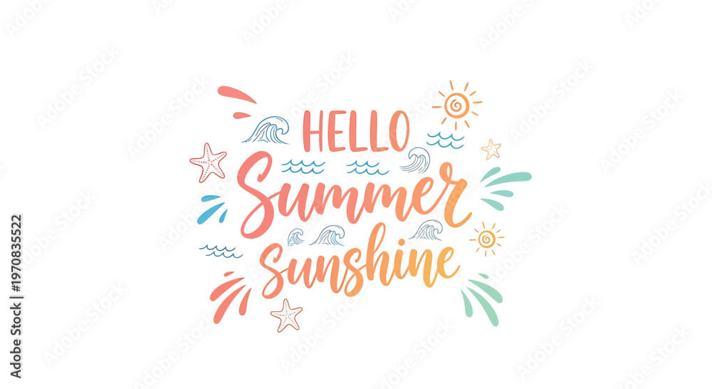 Obraz premium Summer, sunshine, hello, typography, colorful, vector illustration, greeting