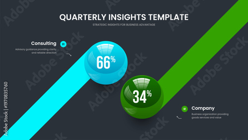 Consulting Visualization 2 Option Infographic Slide Layout. Minimal Review Two Step Diagram Slideshow Template. Company Launch Presentation Design Vector Illustration.
