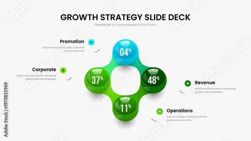 Enterprise Profile Four Step Diagram Frame Template. Advertising Review 4 Option Infographic Presentation Design. Science Innovation Slideshow Layout Vector Illustration.