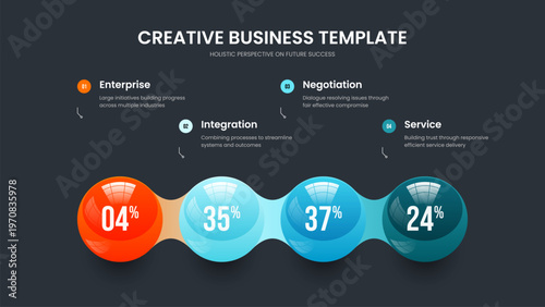 Corporate Report 4 Step Infographic Frame Layout. Visual Forecast Four Element Diagram Slideshow Template. Elegant Strategy Slide Design Vector Illustration.