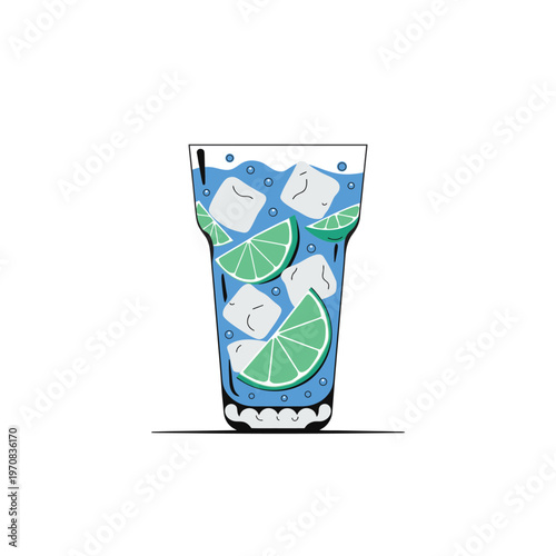 A refreshing vector illustration of a glass filled with ice and lime slices