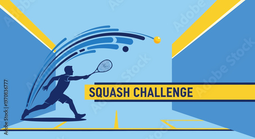 Squash Challenge Illustration Featuring Athlete Silhouetted Action Sport Concept