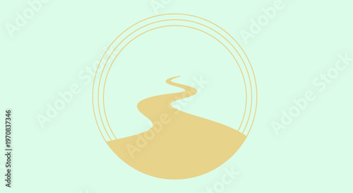 Abstract Winding Path Through Desert Landscape Inside Circle, Spiritual Journey Concept