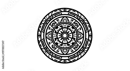 Intricate Mandala Design, Black and White Circular Pattern, Geometric Symmetry