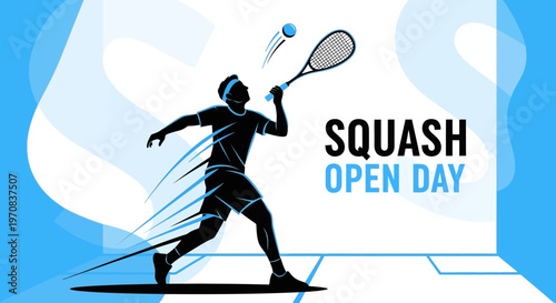 Squash Open Day Illustration: Dynamic Action Silhouette in Modern Graphics Design