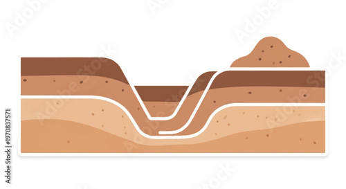 Cross-section of soil layers with a trench and excavated earth pile
