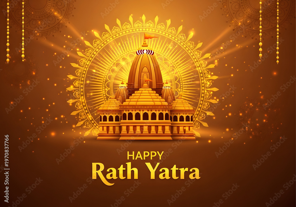 Fototapeta premium Rath Yatra Festival Celebration with Golden Temple Illustration