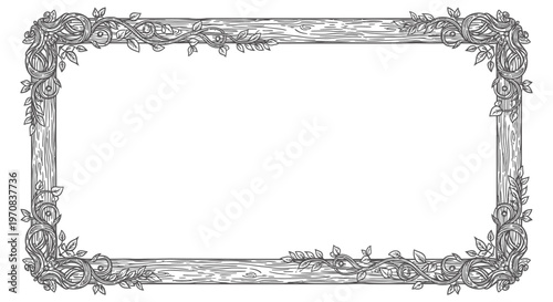 Ornate rectangular frame with intricate floral and leaf patterns, vintage decorative border design.