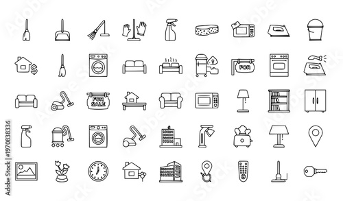 House and home services linear icons big set vector illustration