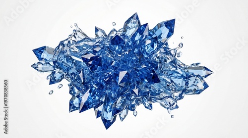 Complex Blue Crystalline Quartz Cluster on Pure White Background
