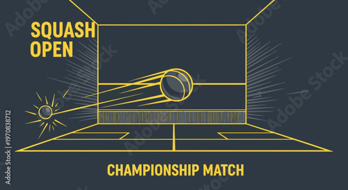 Squash Tournament Illustration Depicting Championship Match Within An Indoor Court Setting