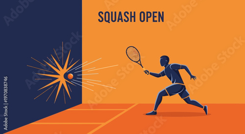 Squash Tournament Illustration: Dynamic Action and Geometric Vector Graphic Design