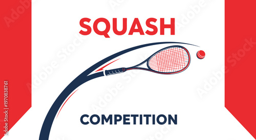 Squash Tournament Illustration: Dynamic Sports Logo with Racket and Ball Design Elements