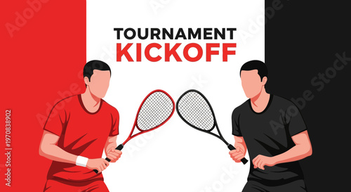 Squash Tournament Kickoff Illustration Depicting Two Players Ready To Begin Competition