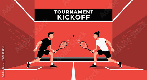 Squash Tournament Kickoff: Two Players Engage in Dynamic Action at Sports Competition