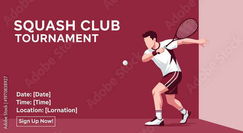 Squash Tournament Promotion: Energetic Player Illustration for Club Events