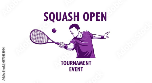 Squash Tournament Logo Showcasing Action with Player and Ball in Dynamic Illustration