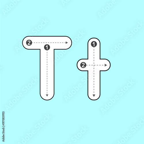 Letter T Tracing Worksheet – Uppercase and Lowercase Alphabet Practice Vector