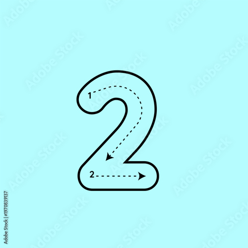 Professional vector illustration for number 2 tracing. This educational worksheet is designed for preschool and kindergarten students to master penmanship using dashed lines.