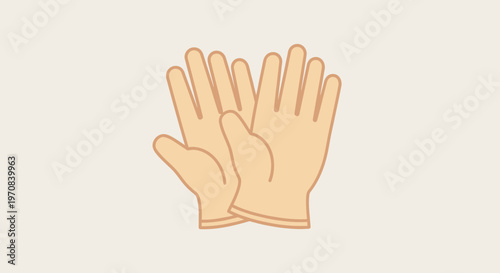 Pair of beige protective gloves, isolated on a soft cream background. Simple illustration.