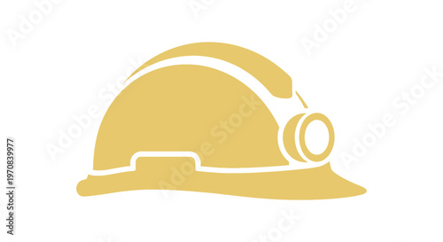 Golden Miner's Hard Hat with Headlamp Icon - Safety Equipment and Mining Symbol