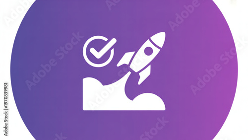 Launching a rocket with a checkmark symbolizing success or achievement Vector