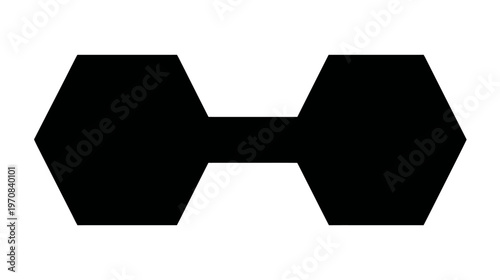 Black and white image of a weight; two hexagonal shapes connected by a bar