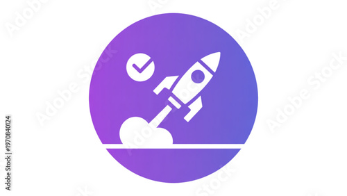 Launching rocket with checkmark symbolizing success and progress Vector