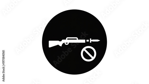 Prohibited rifle symbol with crossed-out ammunition icon in black and white Vector