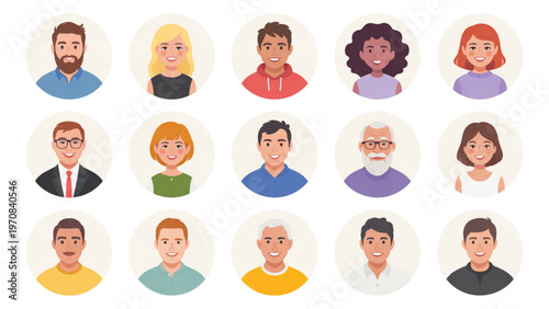 Diverse group of cartoon characters expressing various emotions and hairstyles Vector