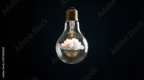 Creative Light Bulb with Fluffy White Miniature Cloud Concept Inside