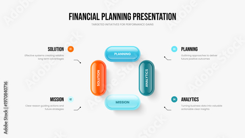 Sales Report Slide Template Vector Illustration. Project Profile Four Option Diagram Frame Layout. Creative Innovation 4 Step Infographic Slideshow Design.