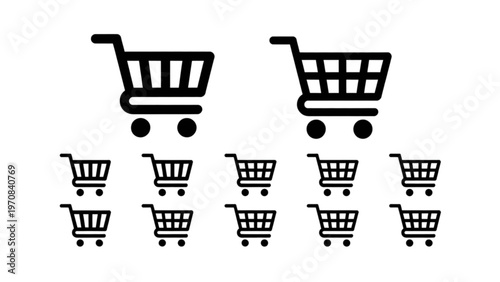 Set of shopping cart icons in a linear arrangement Vector