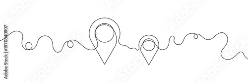 Location pins, geotag sign line continuous drawing vector. One line Location pins, geotag vector background. Location pin, geotag icon. Continuous outline of Location pin, geotag. Linear Locations .