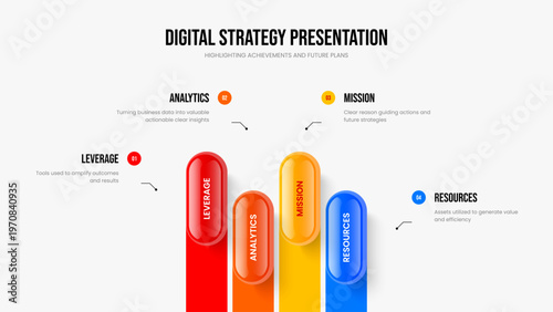 Modern Report Frame Template Vector Illustration. Professional Introduction Four Option Infographic Slideshow Design. Sales Forecast 4 Element Diagram Slide Layout.