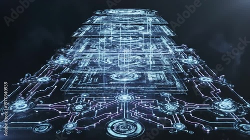 Wallpaper Mural Technology AI agent workflow automation diagram with digital process flow chart and futuristic interface scene 4 distortion, overlay, glitch, static noise, scan lines on black background, 4k animated Torontodigital.ca