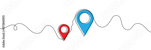 Location pins, geotag sign line continuous drawing vector. One line Location pins, geotag vector background. Location pin, geotag icon. Continuous outline of Location pin, geotag. Linear Locations .
