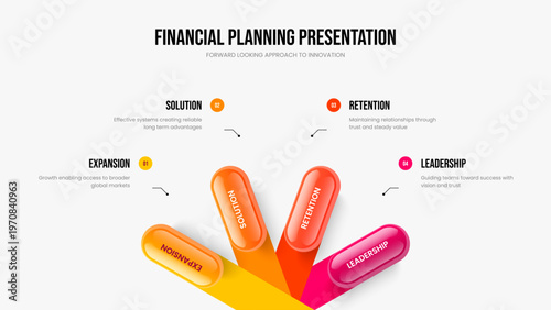 Visual Growth 4 Option Diagram Slideshow Template. Service Briefing Four Element Infographic Frame Design. Project Overview Slide Layout Vector Illustration.