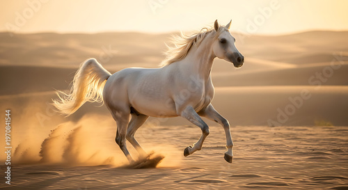 Wallpaper Mural A white horse is running through a dusty field Torontodigital.ca