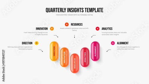 Consulting Development Five Step Diagram Frame Design. Financial Report Slideshow Layout Vector Illustration. Project Introduction 5 Option Infographic Slide Template.