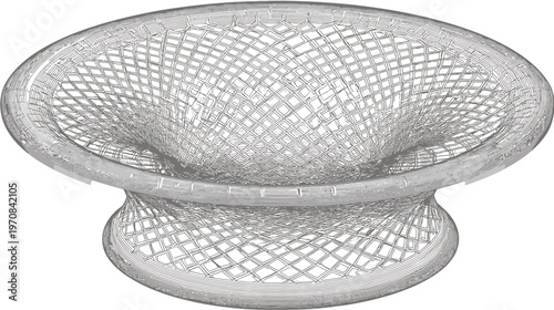 A digitally rendered 3D structure comprised of woven, patterned, interconnected geometric lines