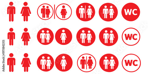 Toilet icon set. Male and female restroom. WC icons set. Vector Illustration