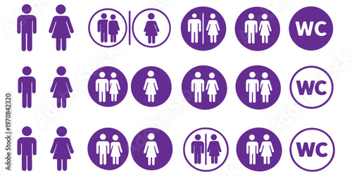 Toilet icon set. Male and female restroom. WC icons set. Vector Illustration