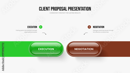 Enterprise Profile Two Element Infographic Presentation Design. Marketing Visualization 2 Step Diagram Slide Layout. Company Development Frame Template Vector Illustration.