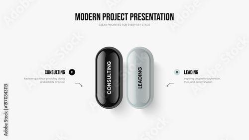 Investor Launch Two Step Infographic Slide Layout. Modern Plan Presentation Design Vector Illustration. Financial Report 2 Element Diagram Frame Template.