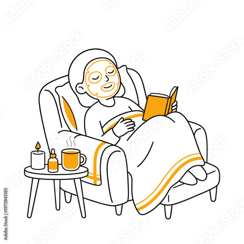 Relaxed person reading a book wrapped in a blanket on a cozy chair