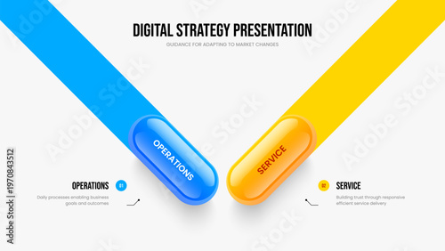 Professional Proposal Two Step Diagram Slideshow Design. Creative Launch 2 Element Infographic Presentation Layout. Company Analysis Slide Template Vector Illustration.