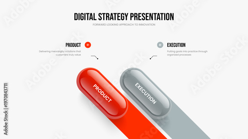 Business Proposal 2 Step Diagram Slideshow Layout. Enterprise Review Two Option Infographic Slide Design. Marketing Report Presentation Template Vector Illustration.
